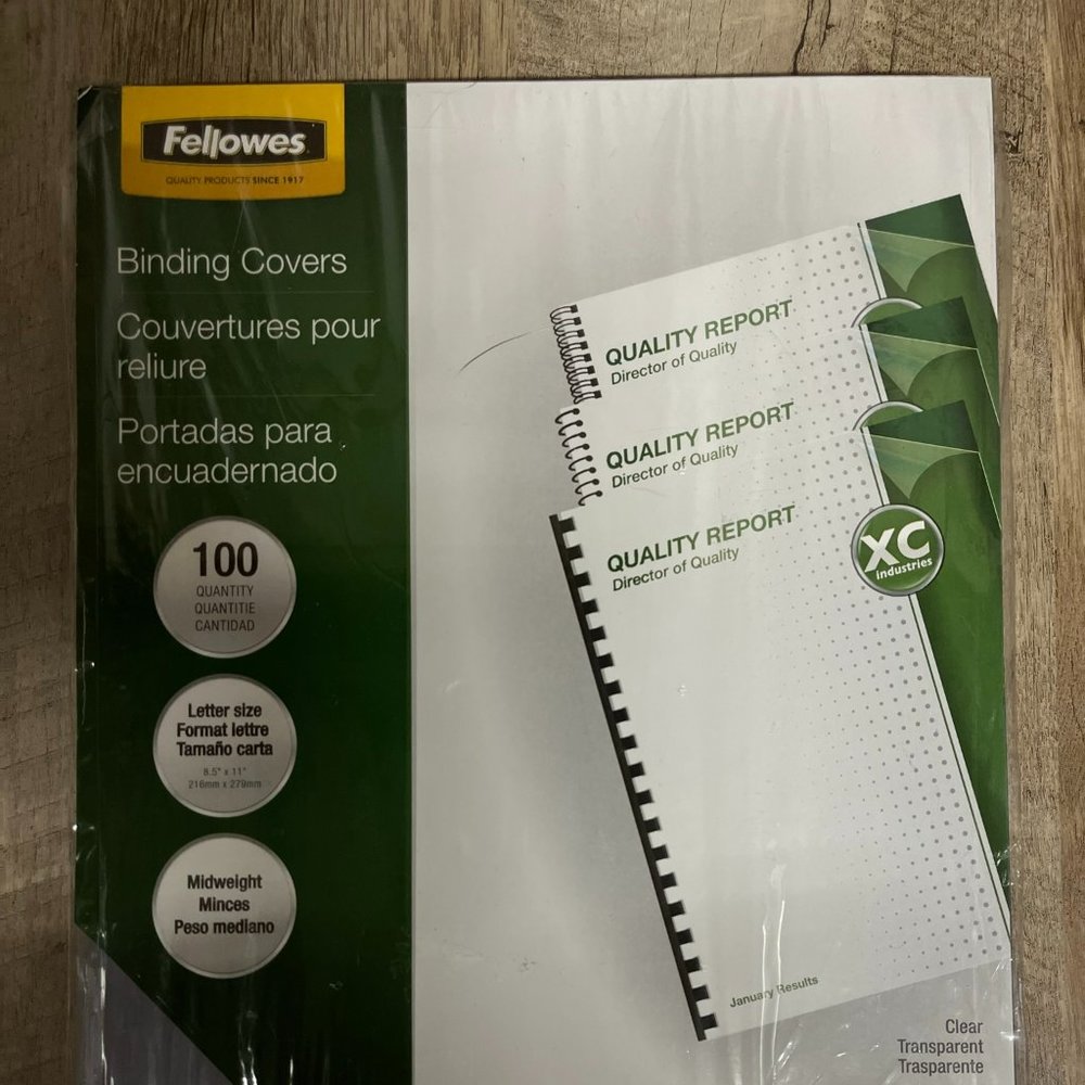 Fellowes, Binding Covers, Letter Size, Midweight, 100 Pack Clear